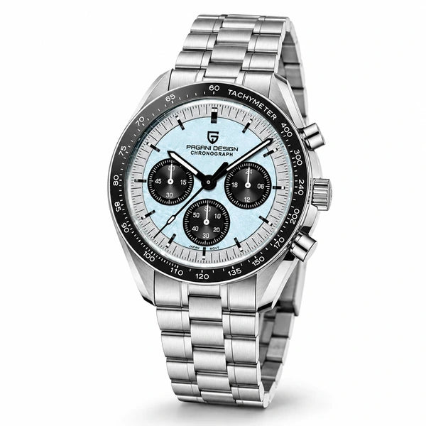 relogio cronografo masculino Lunario Pagani Design Azul Panda - Angulo tres quartos