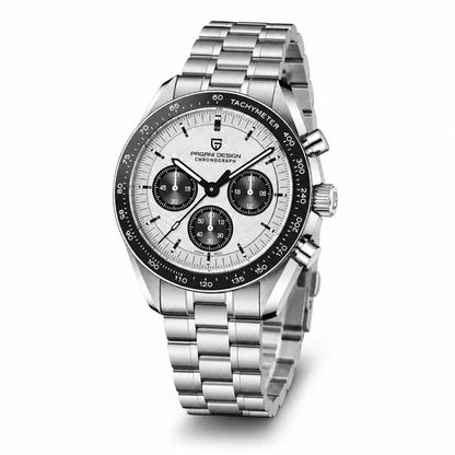 relogio cronografo masculino Lunario Pagani Design Branco Panda - Angulo tres quartos