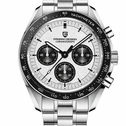 relogio masculino vidro safira Lunario Pagani Design Branco Panda - Close da coroa e bezel