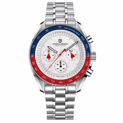 relógio masculino prata Lunario Pagani Design Branco Azul Vermelho - Frente em fundo branco