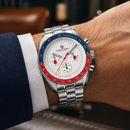 relogio masculino no pulso Lunario Pagani Design Branco Azul Vermelho - No pulso