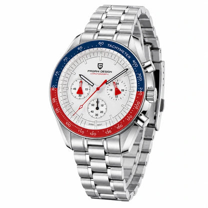 relogio cronografo masculino Lunario Pagani Design Branco Azul Vermelho - Angulo tres quartos