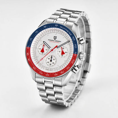 relogio masculino importado Lunario Pagani Design Branco Azul Vermelho - Produto completo em angulo diferente