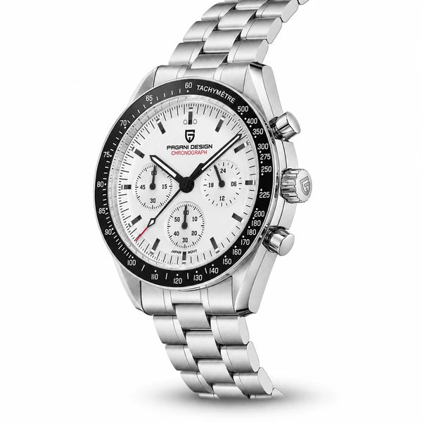 relogio masculino caixa aco Lunario Pagani Design Branco Preto - Vista lateral