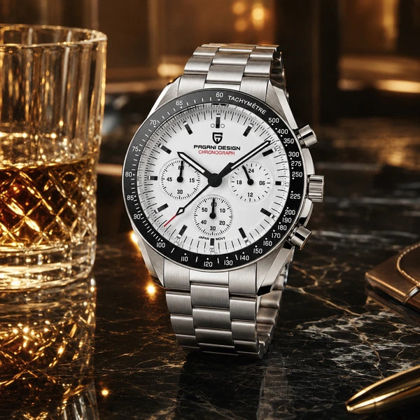relogio pulseira de aco masculino Lunario Pagani Design Branco Preto - Detalhe da pulseira