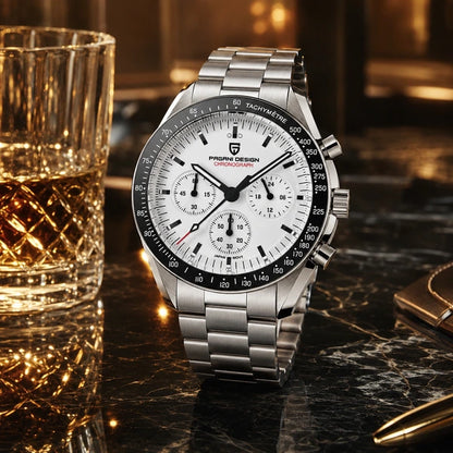 relogio pulseira de aco masculino Lunario Pagani Design Branco Preto - Detalhe da pulseira