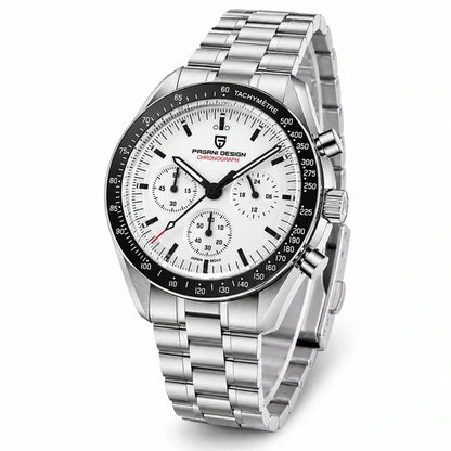 relogio masculino vidro safira Lunario Pagani Design Branco Preto - Close da coroa e bezel