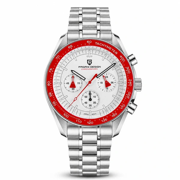 relógio de pulso masculino Lunario Pagani Design Branco Vermelho - Frente em fundo branco
