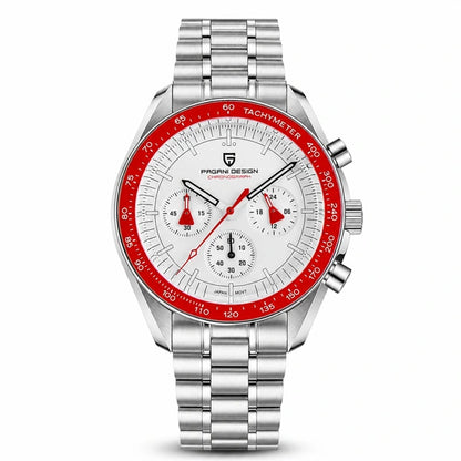relógio de pulso masculino Lunario Pagani Design Branco Vermelho - Frente em fundo branco