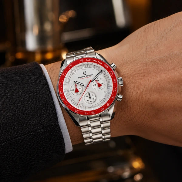 relogio masculino no pulso Lunario Pagani Design Branco Vermelho - No pulso