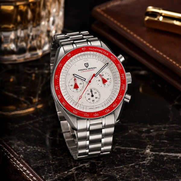 relogio masculino de luxo Lunario Pagani Design Branco Vermelho - Lifestyle luxuoso