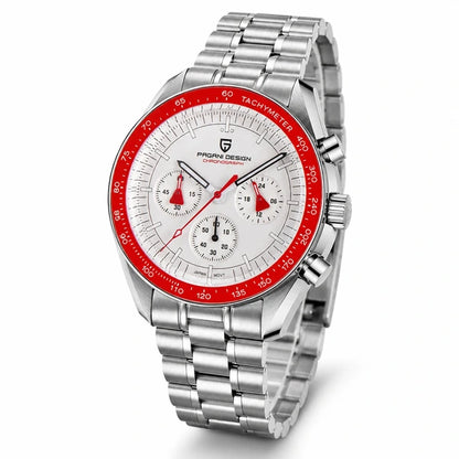 relogio cronografo masculino Lunario Pagani Design Branco Vermelho - Angulo tres quartos