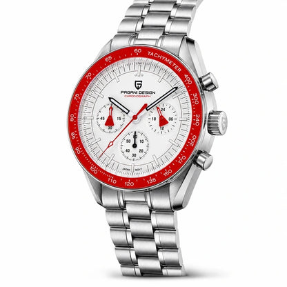 relogio masculino caixa aco Lunario Pagani Design Branco Vermelho - Vista lateral