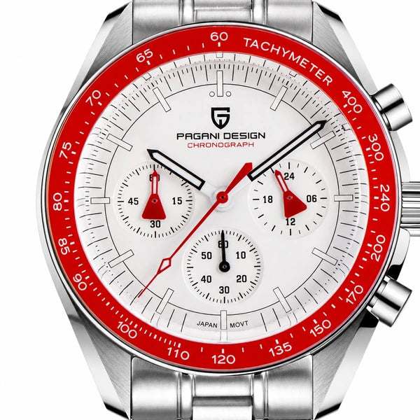 relogio com mostrador branco Lunario Pagani Design Branco Vermelho - Detalhe do mostrador