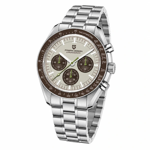 relogio cronografo masculino Lunario Pagani Design Champanhe - Angulo tres quartos