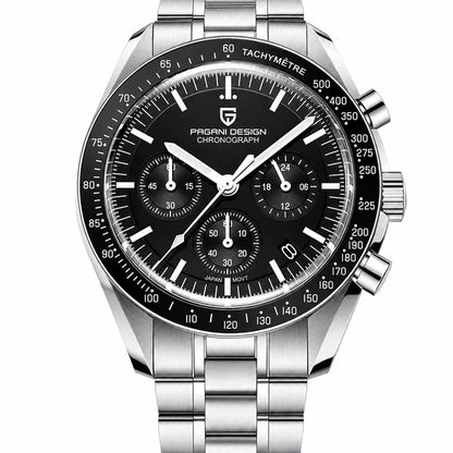 relogio masculino vidro safira Lunario Pagani Design Preto - Close da coroa e bezel