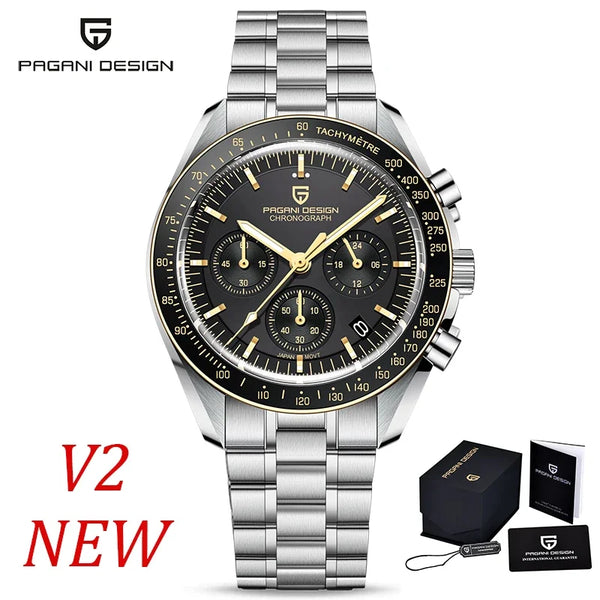 relógio cronógrafo masculino Lunario Pagani Design Preto Dourado - foto frontal