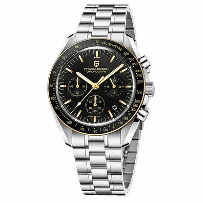 relogio cronografo masculino Lunario Pagani Design Preto Dourado - Angulo tres quartos