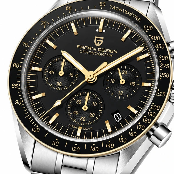 relogio com mostrador preto com detalhes dourados Lunario Pagani Design Preto Dourado - Detalhe do mostrador