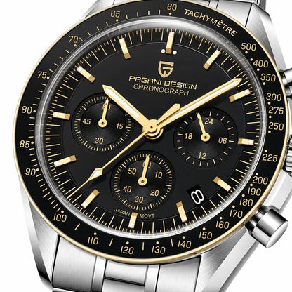 relogio com mostrador preto com detalhes dourados Lunario Pagani Design Preto Dourado - Detalhe do mostrador
