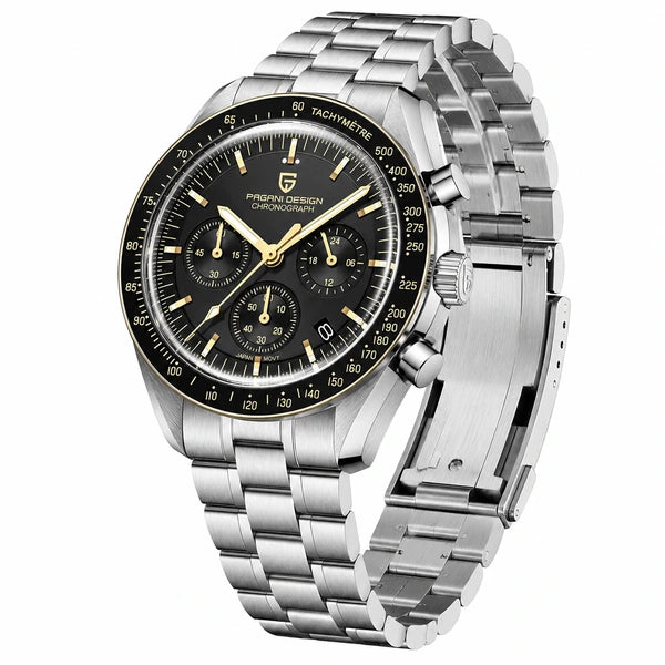 relogio pulseira de aco masculino Lunario Pagani Design Preto Dourado - Detalhe da pulseira