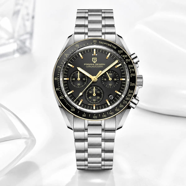 relogio pagani design lunario Lunario Pagani Design Preto Dourado - Composicao do produto