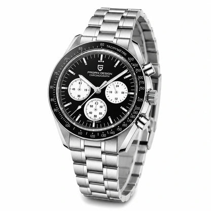 relogio cronografo masculino Lunario Pagani Design Preto Panda - Angulo tres quartos