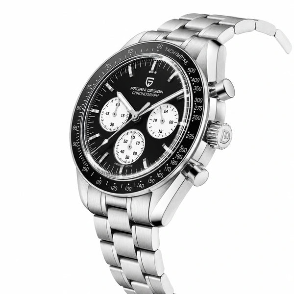 relogio masculino caixa aco Lunario Pagani Design Preto Panda - Vista lateral