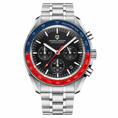relógio masculino importado Lunario Pagani Design Preto Azul Vermelho - Frente em fundo branco