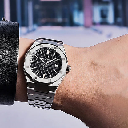 relogio automatico masculino Prata Nero Pagani Design - no pulso