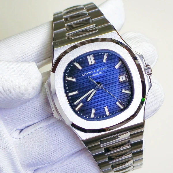 Detalhe automatico azul com caixa de aco