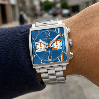 Relogio quadrado Prata Strato no pulso em estilo casual