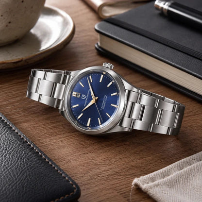 Mesa casual elegante com mostrador azul intenso
