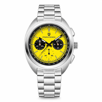 relogio masculino pagani design Stradale Pagani Design Amarelo Pulseira de Prata - Frente em fundo branco