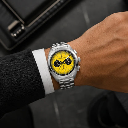 relogio masculino no pulso Stradale Pagani Design Amarelo Pulseira de Prata - No pulso