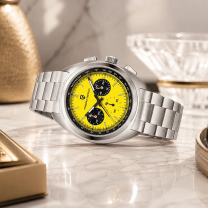 relogio masculino de luxo Stradale Pagani Design Amarelo Pulseira de Prata - Lifestyle luxuoso