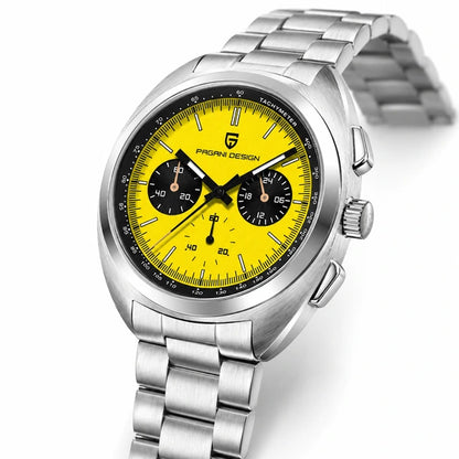 relogio pulseira de aco masculino Stradale Pagani Design Amarelo Pulseira de Prata - Detalhe da pulseira