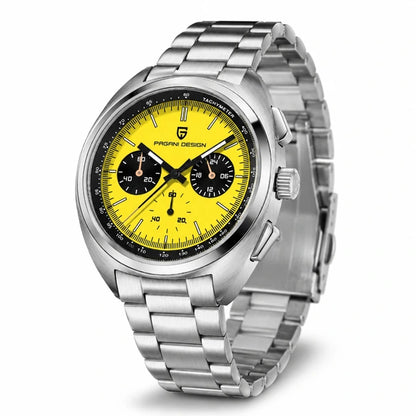relogio masculino importado Stradale Pagani Design Amarelo Pulseira de Prata - Angulo do produto completo