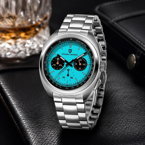 relogio masculino de luxo Stradale Pagani Design Azul Celeste Pulseira de Prata - Lifestyle luxuoso