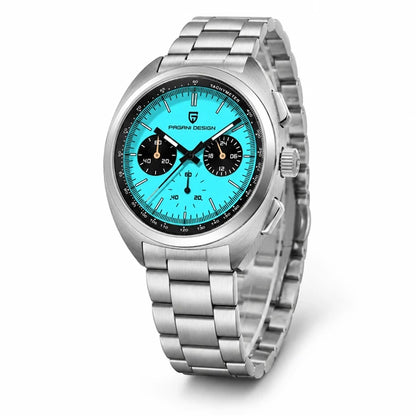 relogio masculino importado Stradale Pagani Design Azul Celeste Pulseira de Prata - Angulo do produto completo