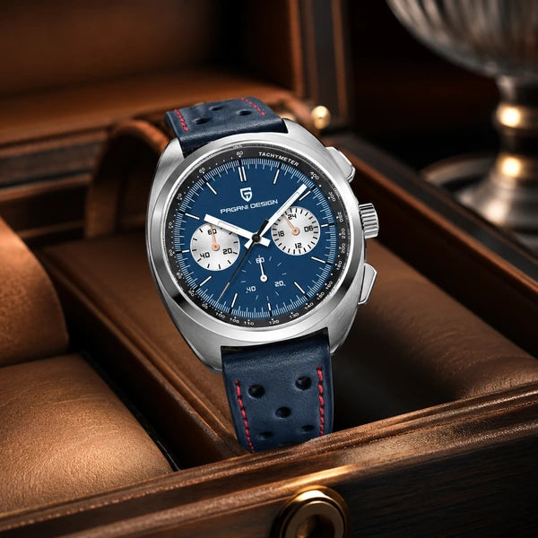 relogio masculino de luxo Stradale Pagani Design Azul Pulseira de Couro - Lifestyle luxuoso