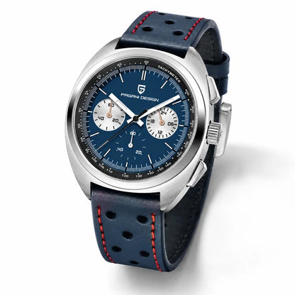 relogio cronografo masculino Stradale Pagani Design Azul Pulseira de Couro - Angulo tres quartos