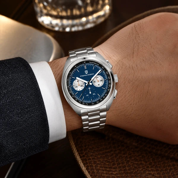 relogio masculino no pulso Stradale Pagani Design Azul Pulseira de Prata - No pulso