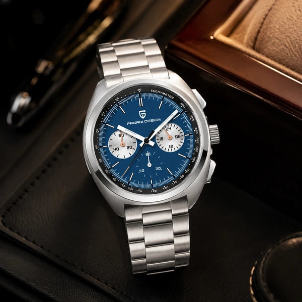 relogio masculino executivo Stradale Pagani Design Azul Pulseira de Prata - Lifestyle executivo