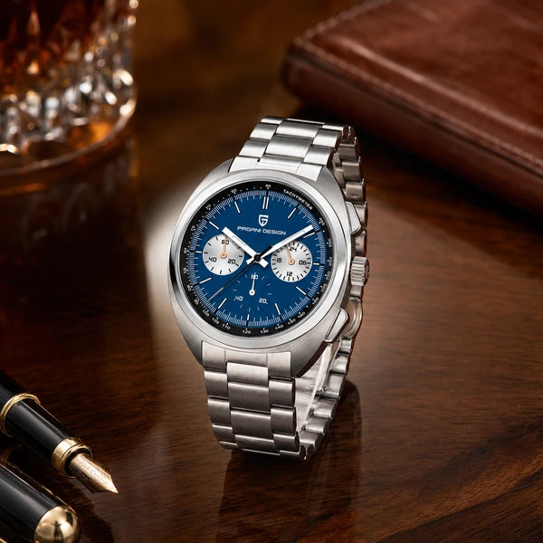 relogio premium masculino Stradale Pagani Design Azul Pulseira de Prata - Lifestyle premium