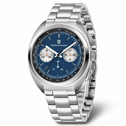 relogio cronografo masculino Stradale Pagani Design Azul Pulseira de Prata - Angulo tres quartos