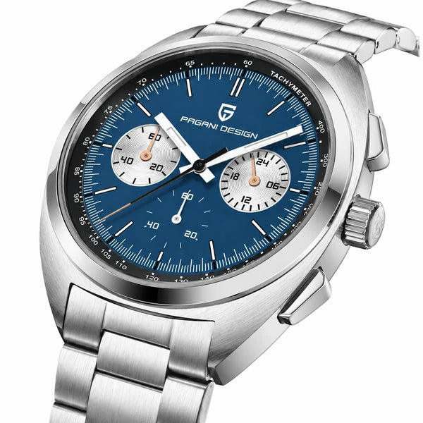 relogio masculino caixa aco Stradale Pagani Design Azul Pulseira de Prata - Vista lateral