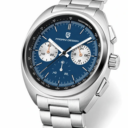 relogio masculino vidro safira Stradale Pagani Design Azul Pulseira de Prata - Close da coroa e bezel