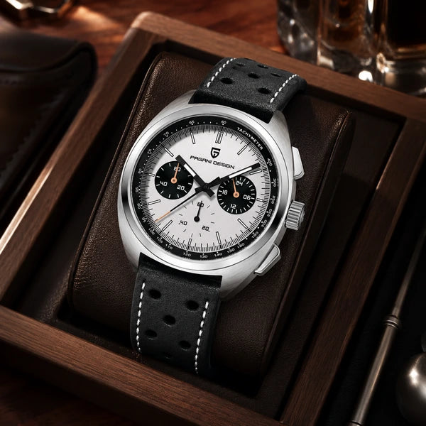 relogio masculino de luxo Stradale Pagani Design Branco Pulseira de Couro - Lifestyle luxuoso