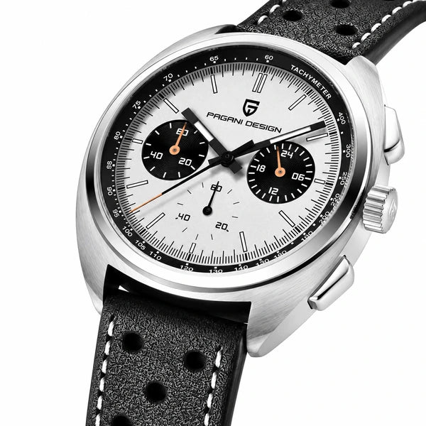 relogio cronografo masculino Stradale Pagani Design Branco Pulseira de Couro - Angulo tres quartos